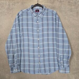 Untuckit Shirt Mens 2XL Blue Plaid Garzon Linen blend slim fit long sleeve